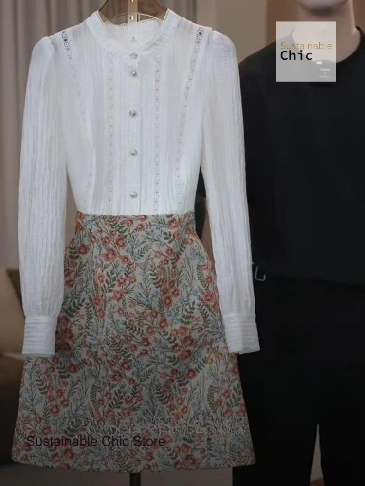 

French heavy industry embroidery stitching long-sleeved dress female summer fragrance high-grade feeling slim A-line skirt