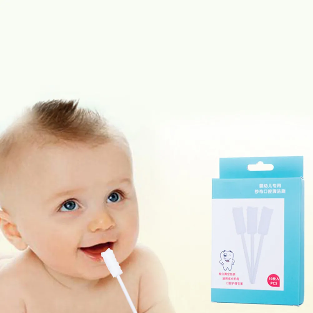 10Pcs Baby Oral Cleaning Swabs Absorbent Gauze Paper Long Handle Disposable Mouth Care Brush Perfect for Baby Oral Health