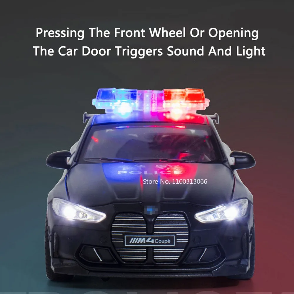Coches de policía M4 de Metal 1:32, modelos de juguete, neumáticos de goma, vehículo extraíble, música ligera, coche deportivo, juguetes en miniatura, regalo de cumpleaños para novio