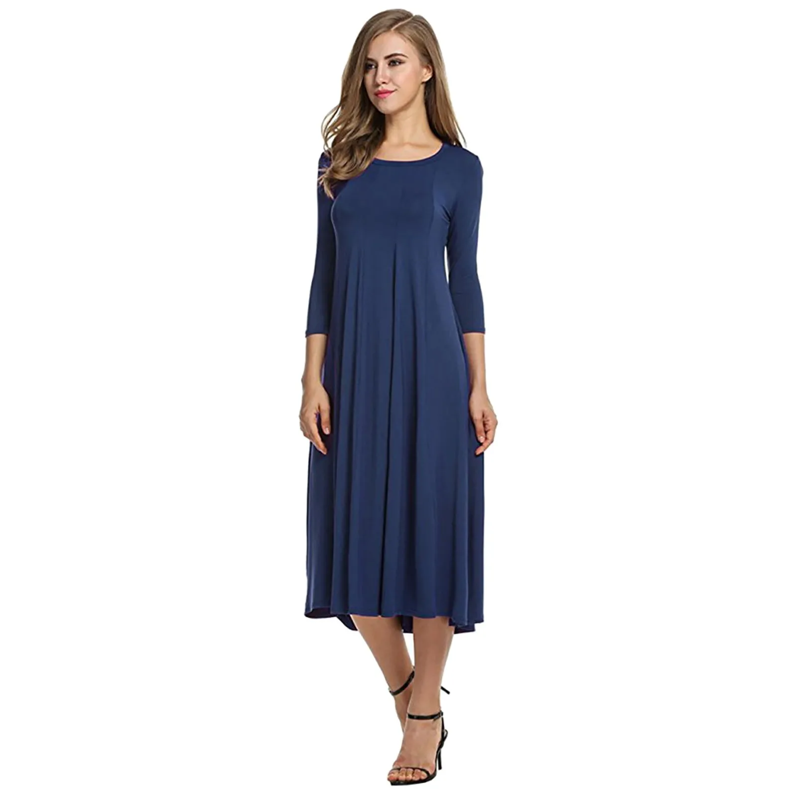 Women\'s Casual Solid Dress Round Neck Long Outing Dresses for Teenagers Ruffle Sleeve Dress plus Size Gown 16w plus Party Dress