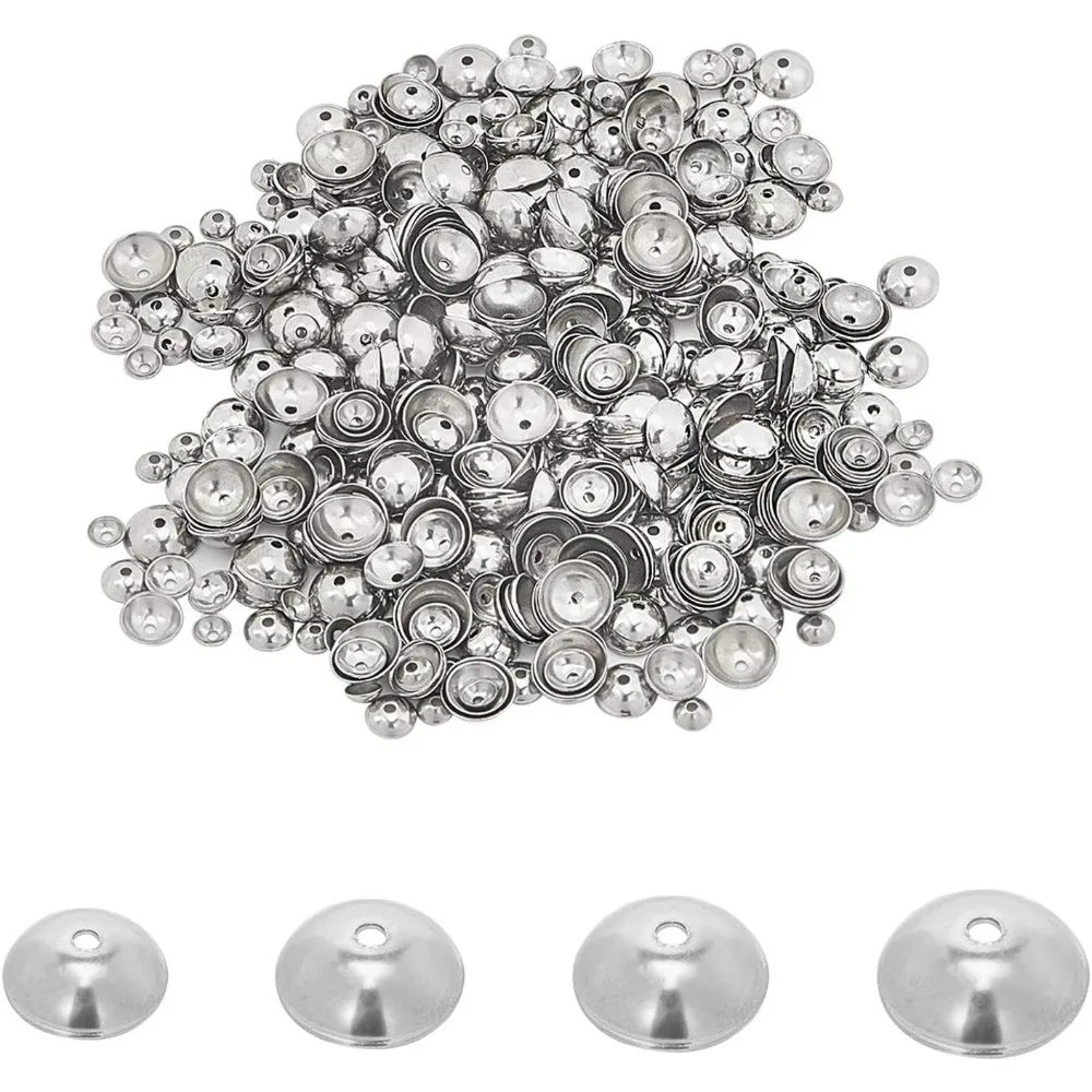 4 Sizes Flower Beads Caps 600pcs Hollow Beads End Caps Stainless Steel Bead Caps Spacers Flower Cap for Bracelet Necklace