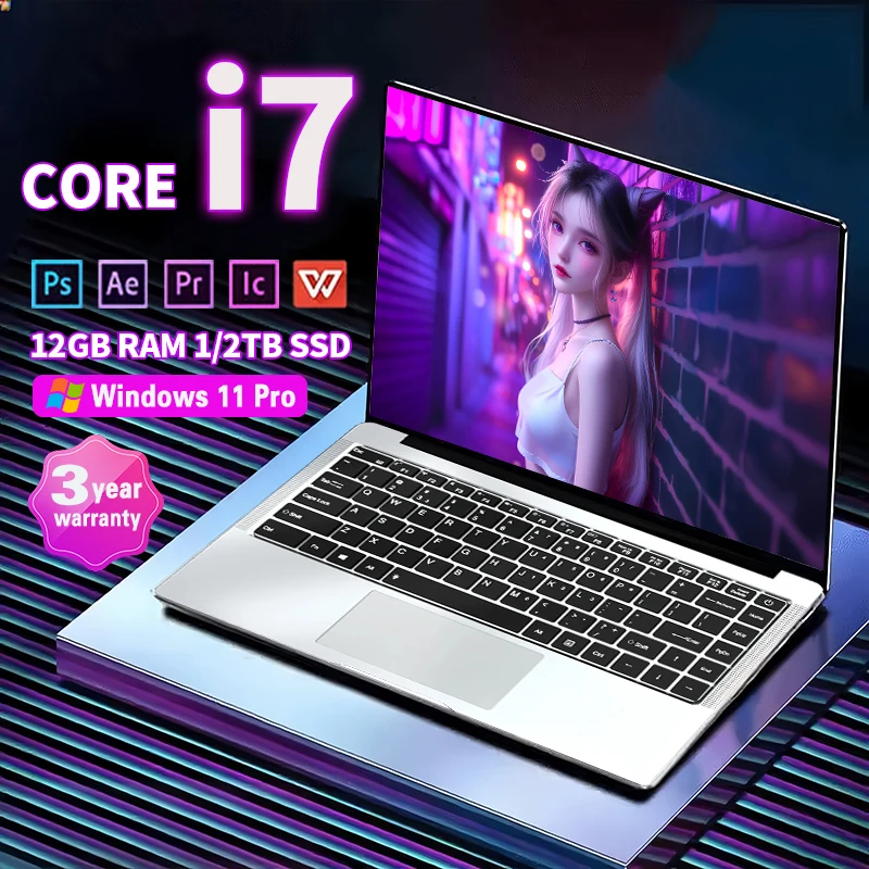 

Core i7-7500U 14.1 inch Laptop Computer Portable Windows 11 Pro Notebook 12GB RAM 1/2TB SSD Office Study Gaming Laptops