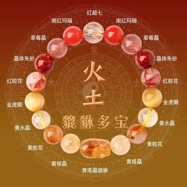 Optimized Financial Bracelet Brave Five Elements Complement Lack Love Gold Water Fire Soil Water Wood HandString Natural Crystal