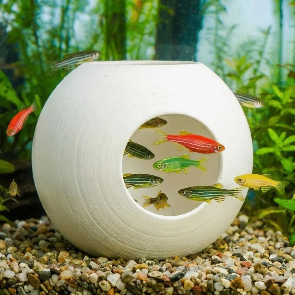 Plastic Fish Shrimp Hiding Cave Spherical Shape 3D Printed Fish Tunnel Reduce Fish Stress Fish Tanks Decorations Fish Tanks