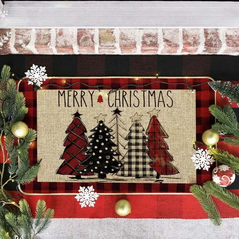 VIKAMA Red Salutations Snow Figure Smile Face Yule Welcome Mat Festive Grip Backed Floor Covering Winter Entryway Decor Soft