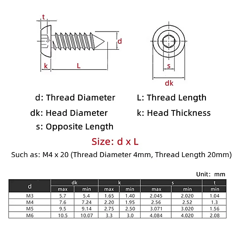 Grade 8 M3 M3.5 M4 M5 M6 Black/Nickel Plated Carbon Steel Button Round Pan Head Hex Hexagon Socket Self Tapping Screw Wood Screw