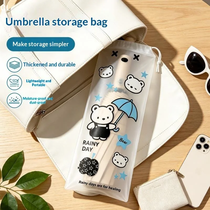 AttireTrove5Pcs Cartoon Translucent Frosted Umbrella Storage Bag Reusable Drawstring Rain Isolation Portable Cover
