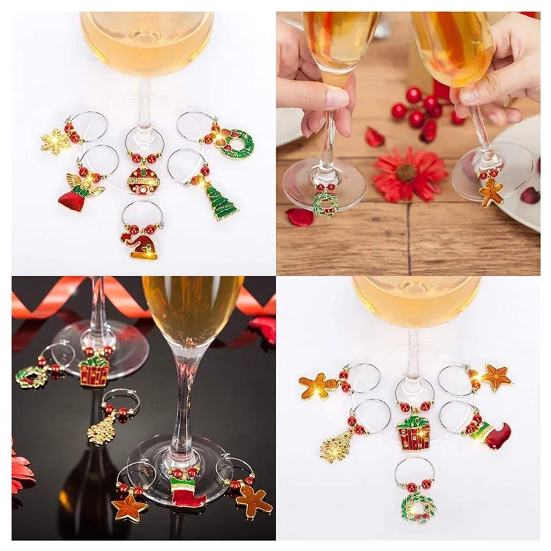 Wine Glass Charms Set Of 6 Cocktail Markers Tags Champagne Glasses Christmas Decorations