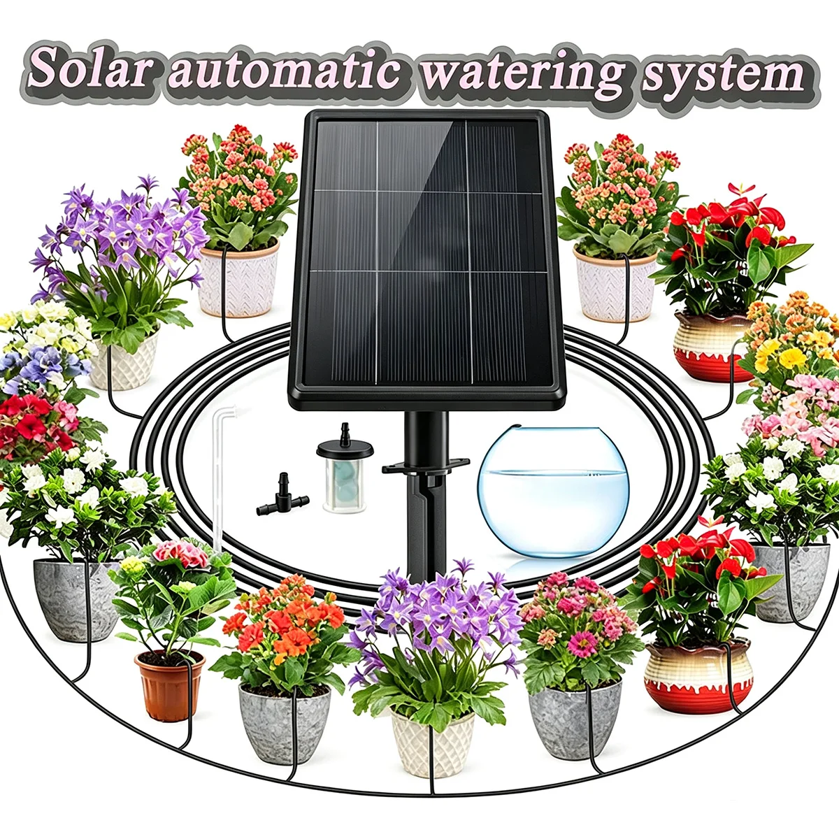 SolarPowered Automatic Irrigation System, Intelligent Water Pump Sprinkler Drip Watering Kit for Garden, Courtyard&Potted Plants