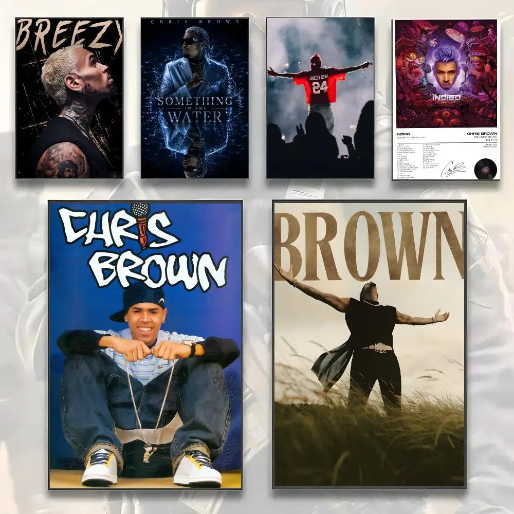 Chris Brown Singer R&B Pop Poster Self-adhesive Advanced Aesthetic Printing Paper Wall Art for Living Room Home Decor