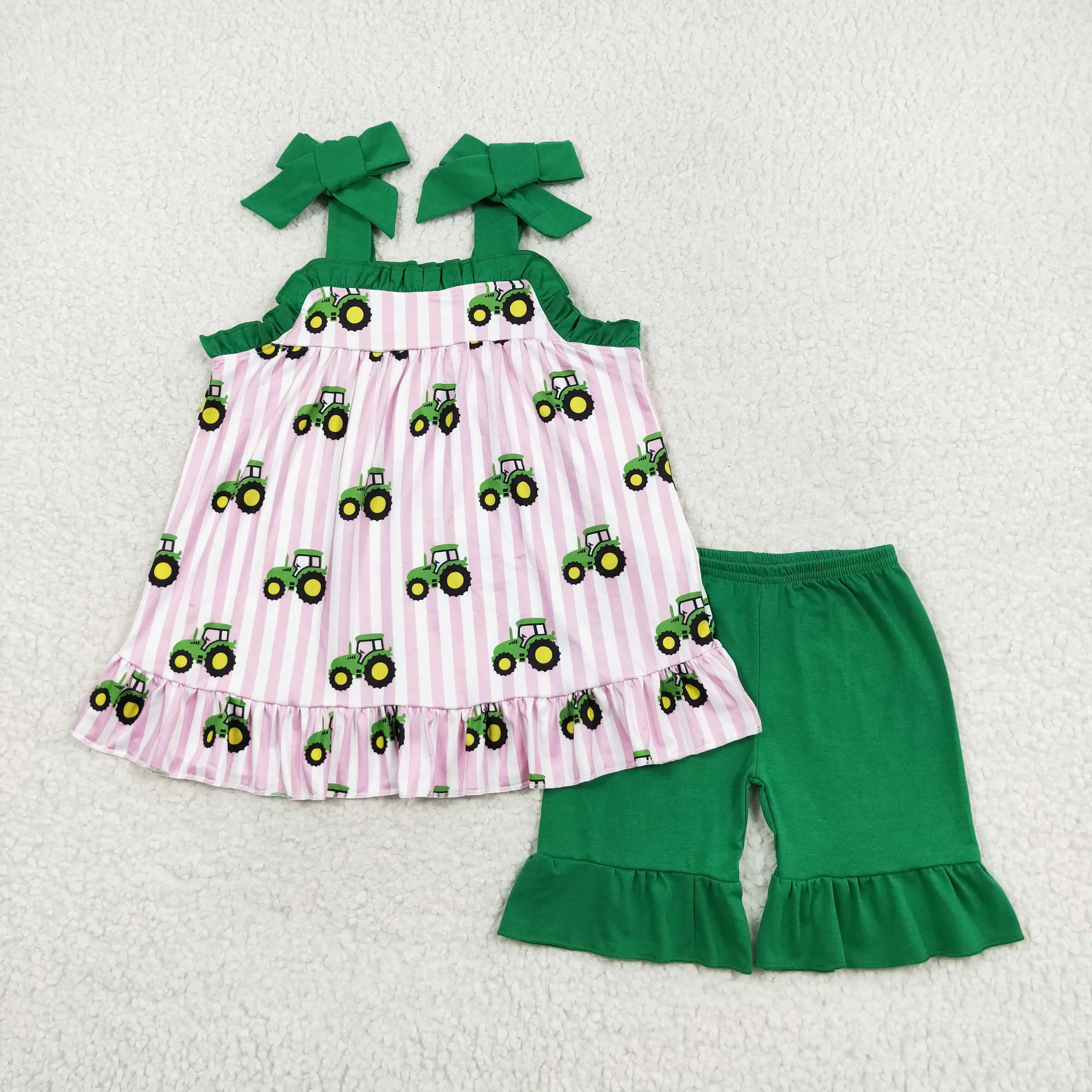 Wholesale Sibling Baby Girls Boys Short Sleeves Tractors T-shirts Shorts Sets Summer Kids Children Clothes Infant Toddler Outfit