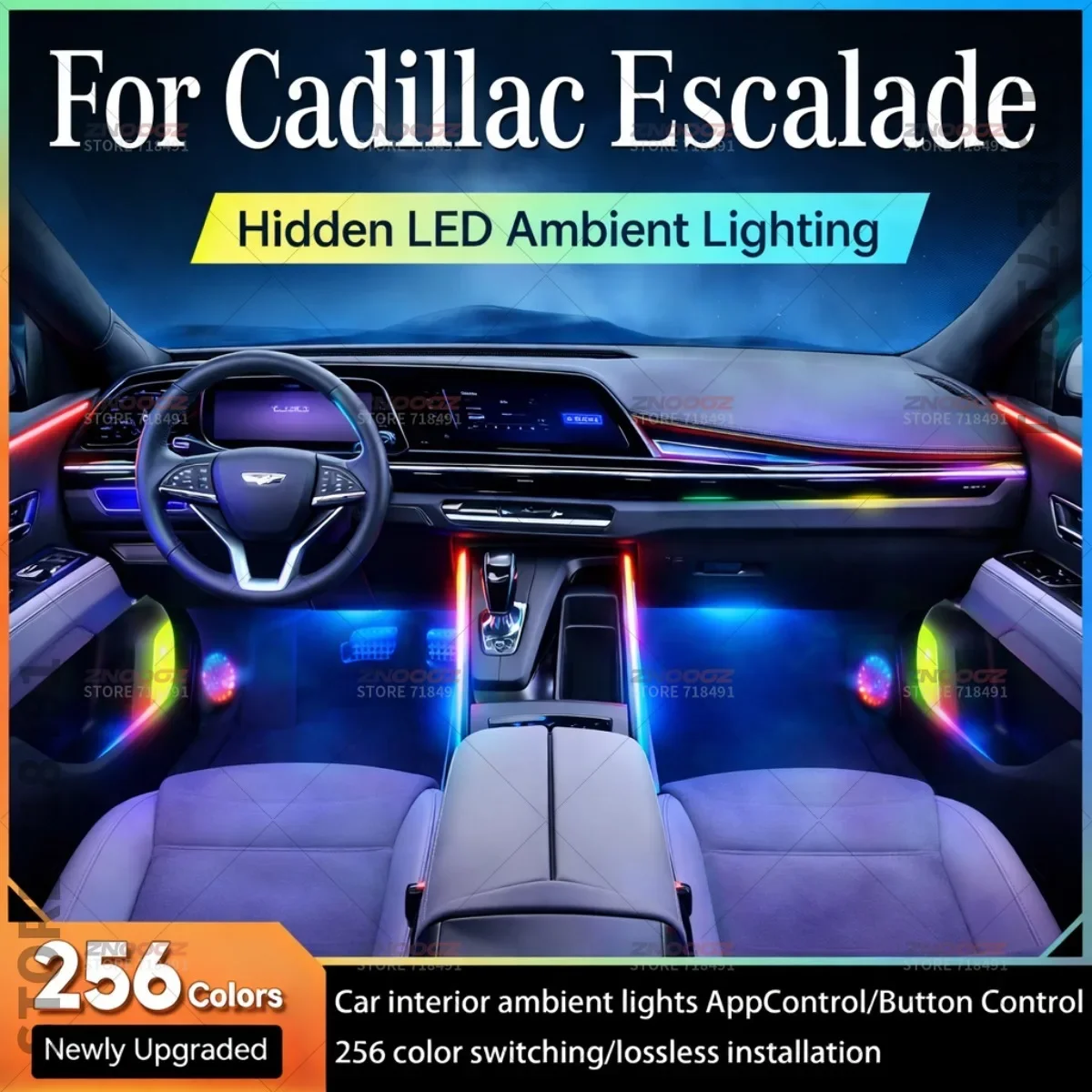ForCadillacEscalade 22in1 RGB Car Interior Acrylic Car Ambient Lights RGB Hidden Acrylic Strip Decoration Atmosphere Accessories