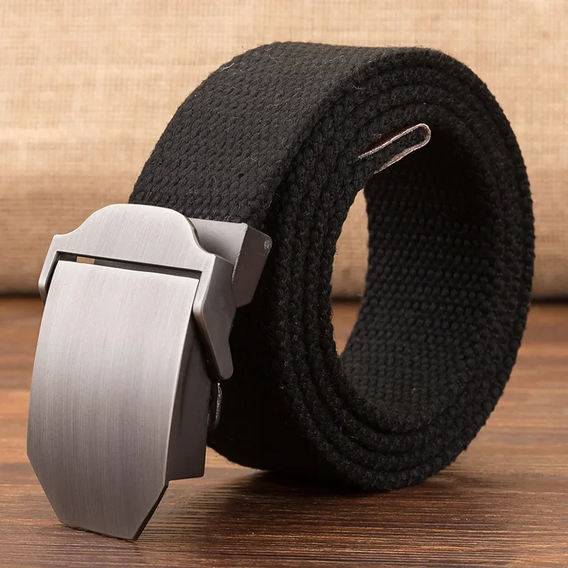 Men Waist Belt Outdoor Sports Canvas Belt Luxurious Gloss Metal Buckle Jeans Waist Circumference Military Tactical Nylon Weaving