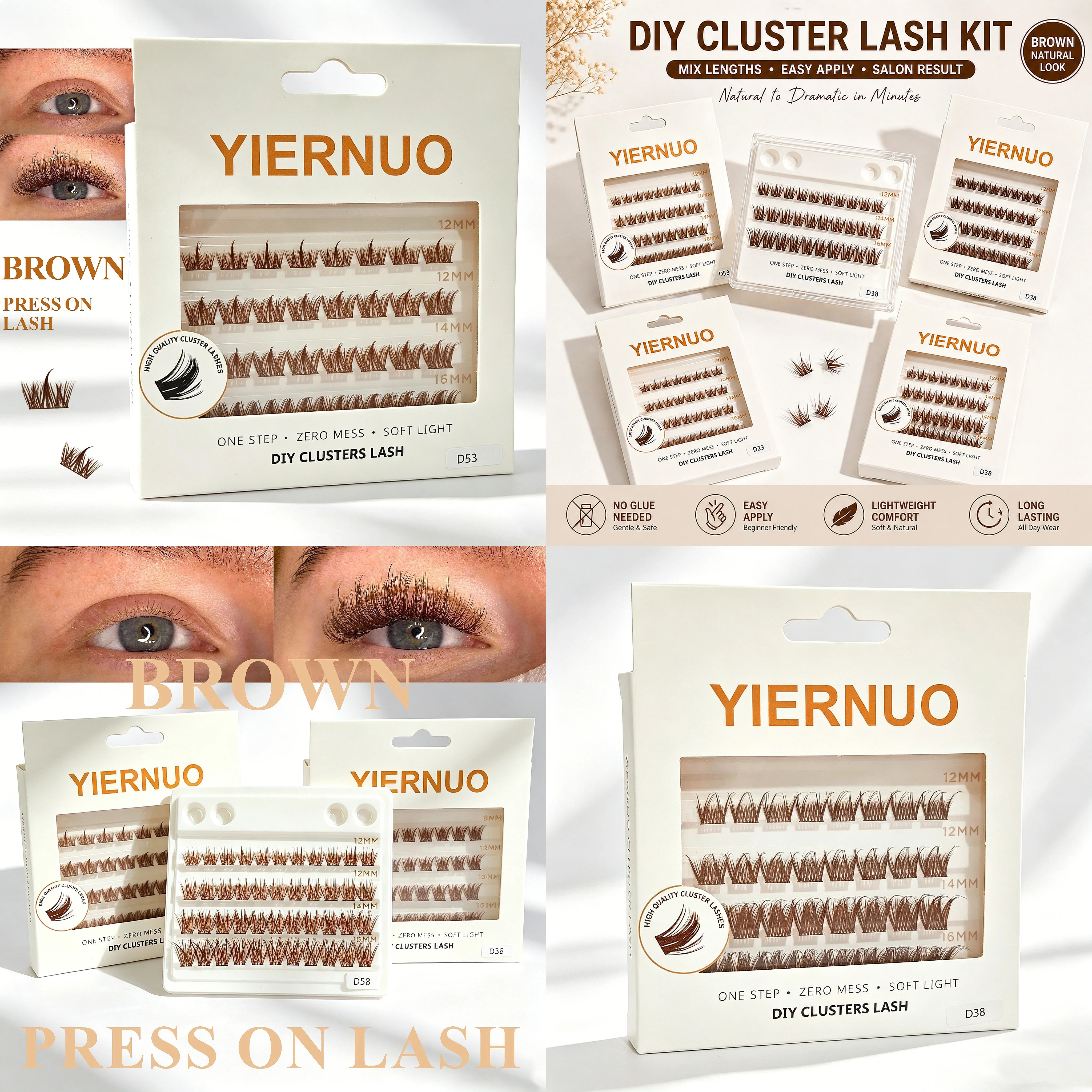 Natural Soft Short Brown Natural Eyelashes Cluster Private Label Reusable Wispy Lightweight Cat Eye Pre Glue Lashes Wholesale