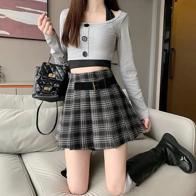 American College Style Retro Plaid High-Waist Skirt Women Autumn Winter New Sweet Spicy Style A-Line Short Skirt