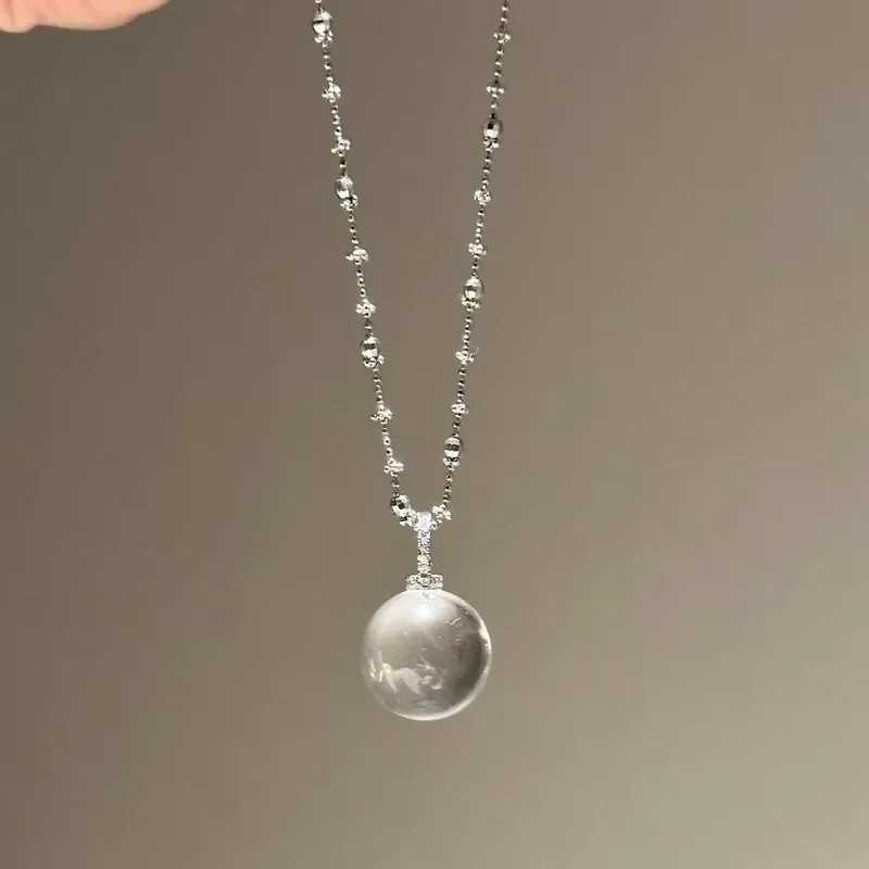 Natural White Crystal Light Bulb Pendant Silver Necklace Light Luxury Niche Premium Clavicle Chain Women's Fairy Versatile