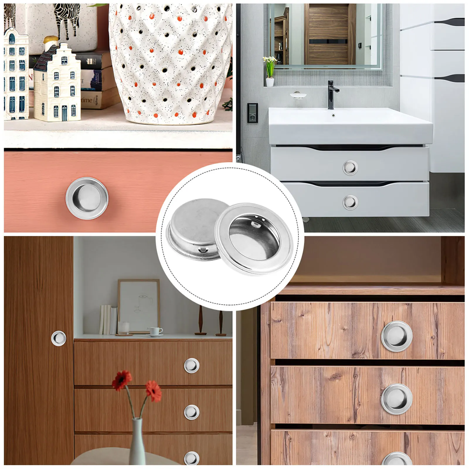 2 Buah Pegangan Baja Tahan Karat Tahan Lama Pegangan Pintu Bulat untuk Lemari Laci Perak Dipoles Tanpa Serpihan Mudah Dipasang Pegangan Pintu Bulat