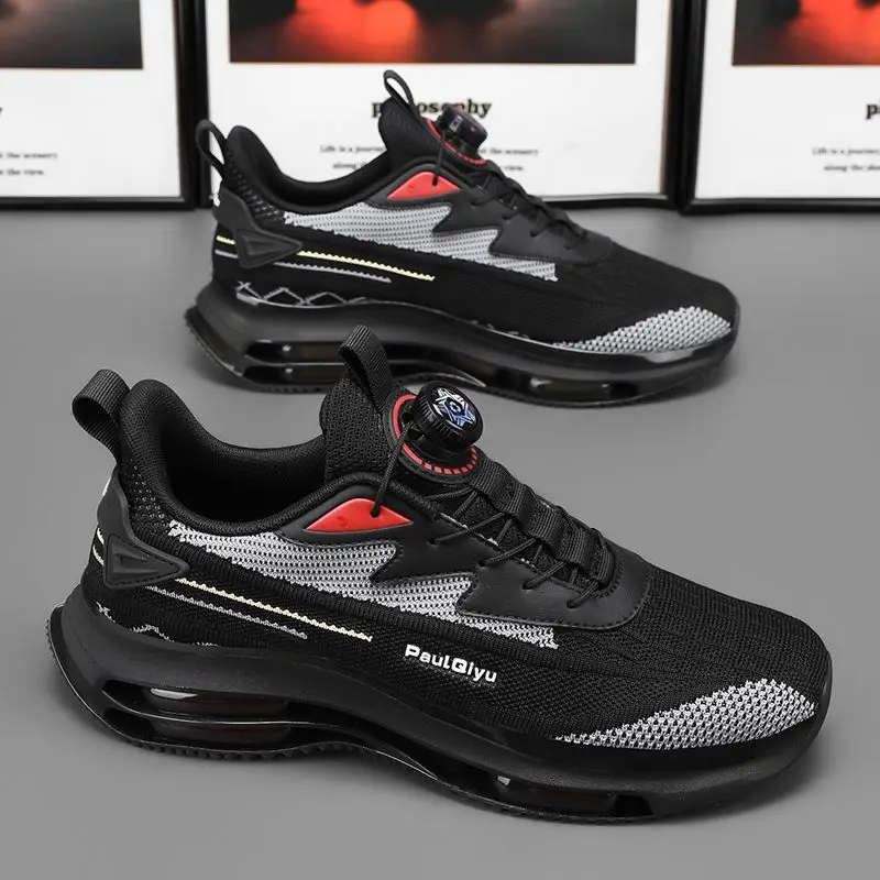 أحذية رجالية جديدة شبكية رفيعة مع أزرار دوارة أحذية رياضية كاجوال خالية من الدانتيل أحذية ركض قابلة للتنفس