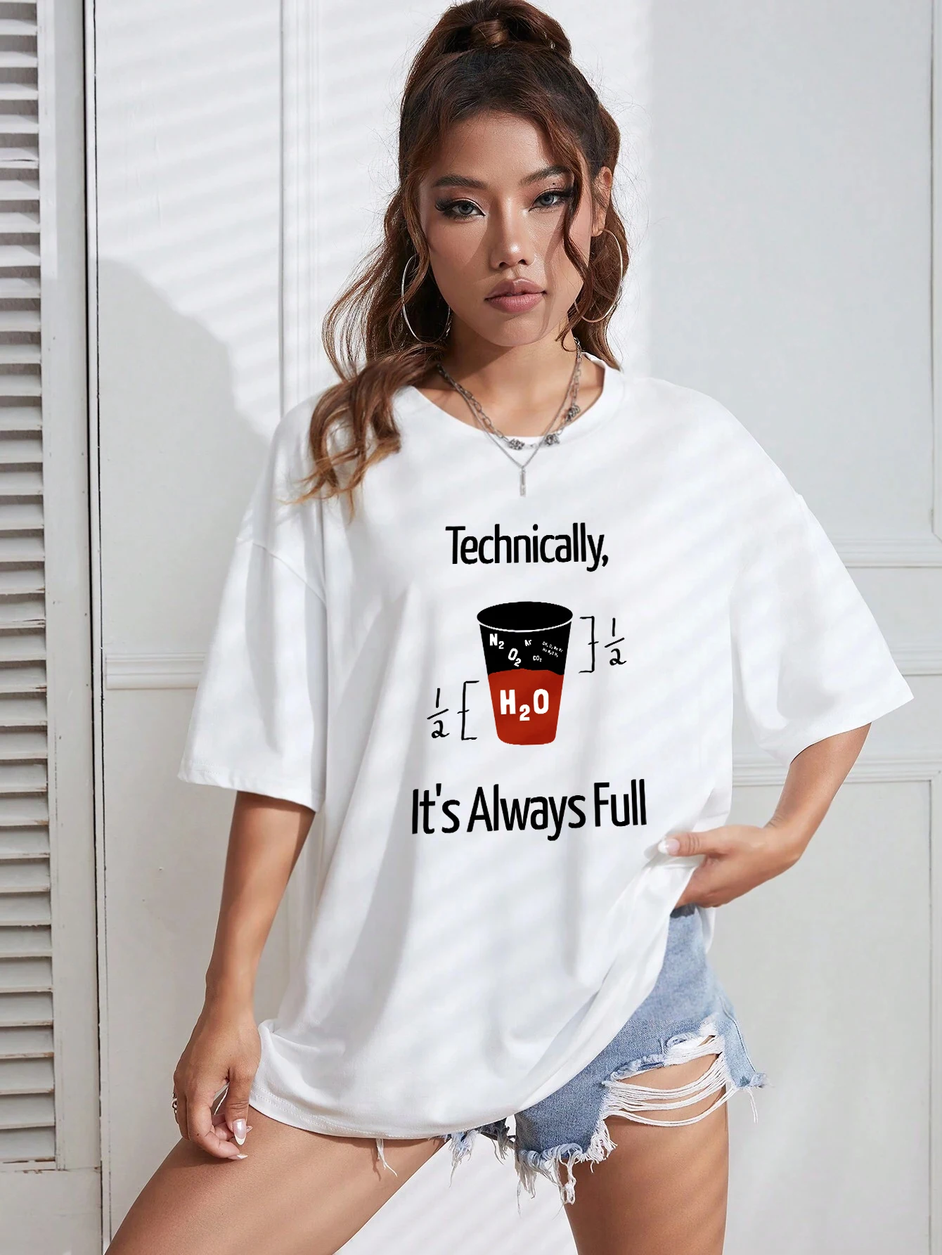 Casual Cotton Women T-Shirts Technically It'S Always Full Scientific Experiment Printing Tees Loose O-Neck Soft Tops Clothes