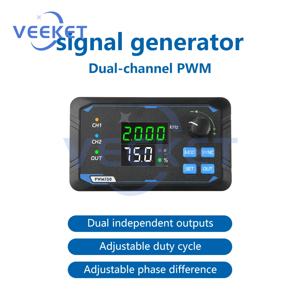 

DC 5-24V Digital Frequency Meter 2-Channel Signal Generator PWM Servo Motor Driver 1Hz to 150kHz Adjustable