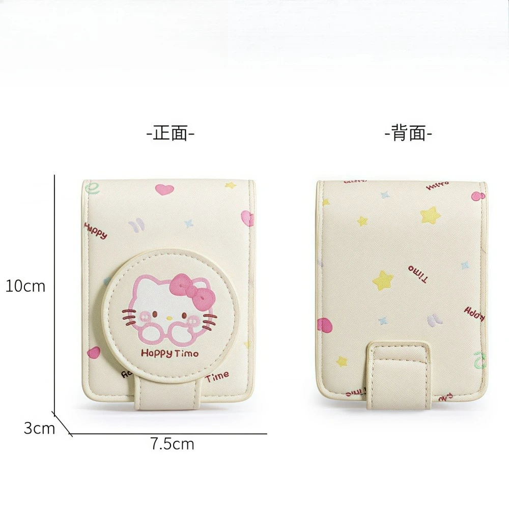 Olá kitty moda portátil espelho de maquiagem com saco de cosméticos leve kit de retoque de viagem caso protetor armazenamento melhor presente