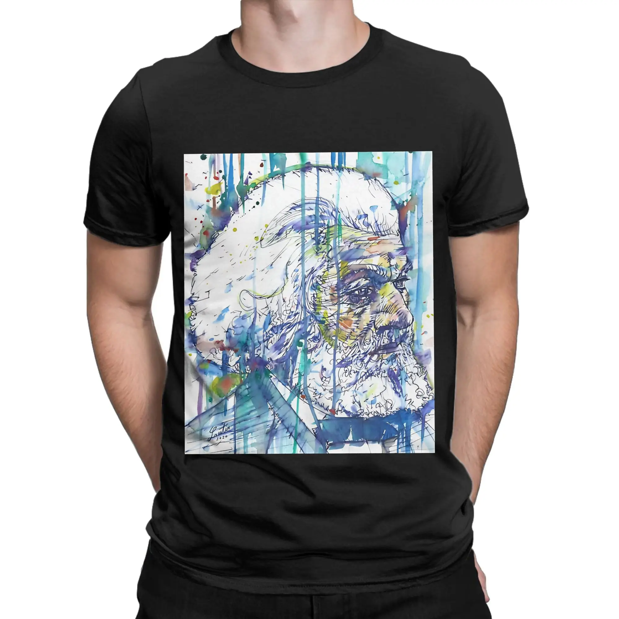 FREDERICK DOUGLASS watercolor and ink portrait Novelty 100% Cotton T-Shirt Frederick Douglass Tees Tops For Men