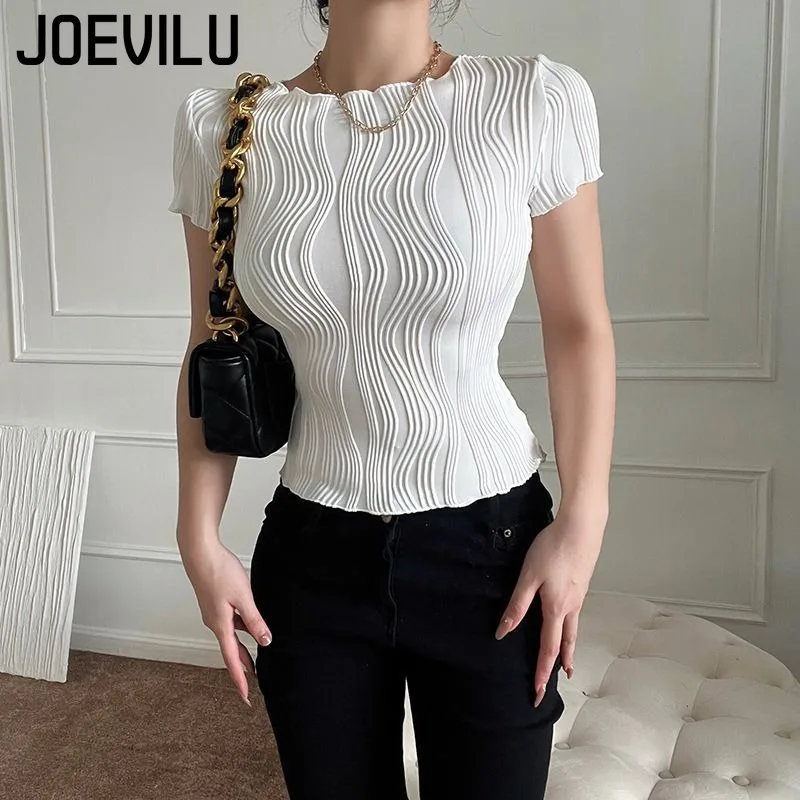 T-shirt col rond pour femmes, Sexy, Slim Fit, couleur unie, pull décontracté, haut à manches courtes, mode filles, Short d'été