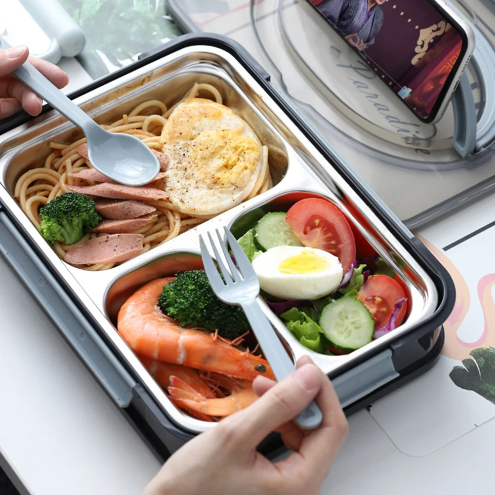 

4 Compartments Stainless Steel Bento Box Lunch Container Food Storage Box Spoon Chopstick Portable for Meal Prep Travel School