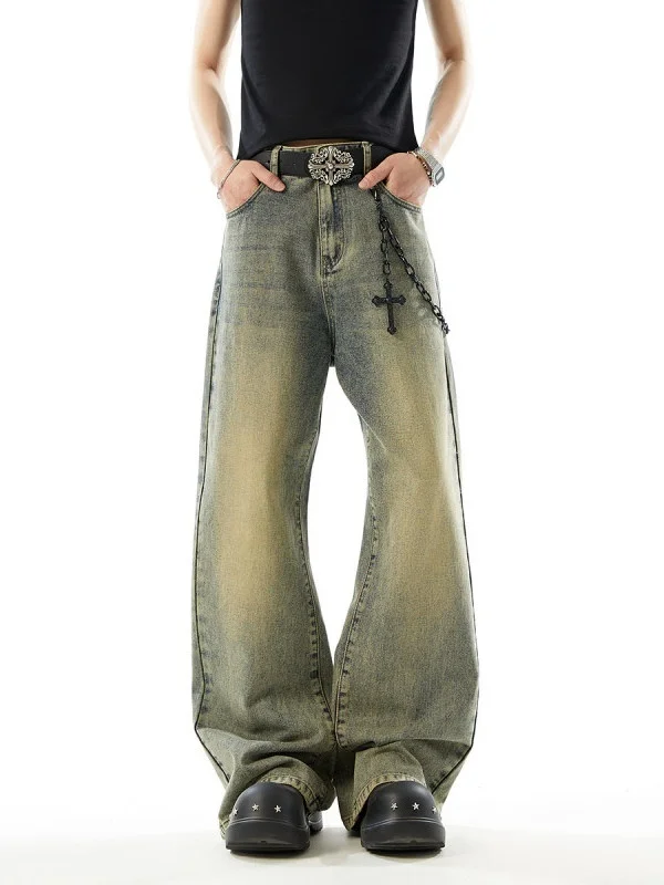 

TANGZ Studio American Heavy Du Mud Dyeing Loose Men's Jeans Straight Leg Long Trousers Casual Sle for Youth And Couples