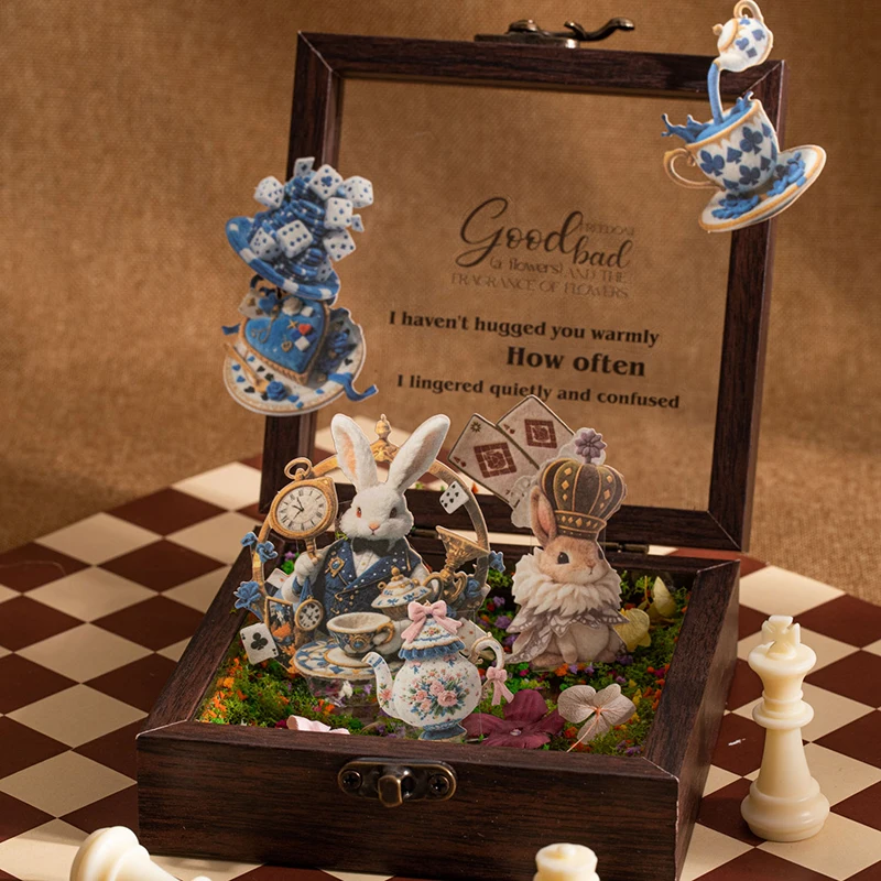 Journal GO 15pcs Alice in Wonderland Stickers Plush Effect Clock Rabbit & Teacup Decals for Scrapbooking Journaling and Planners