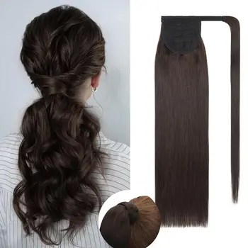 #2 כהה ישר ponyball שיער אנושי הרחבות קסם סביב קליפ בתוך קטעי שיער ponytail הרחבות שיער בתולה