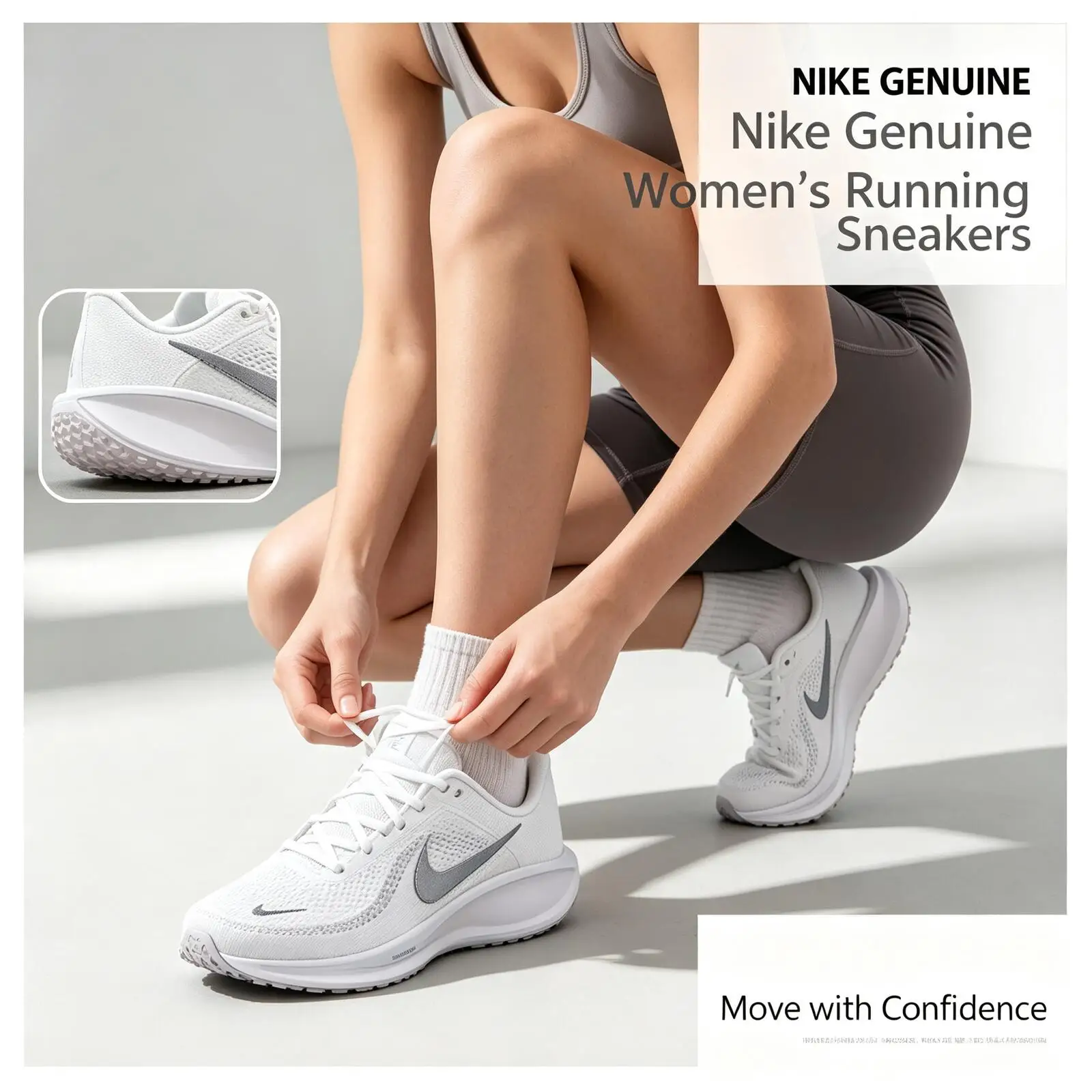 Nike Genuine Women Air Winflo 12 White Shoes Lightweight Breathable Sneakers Anti Slip Rubber Outsole Gym Training Footwea