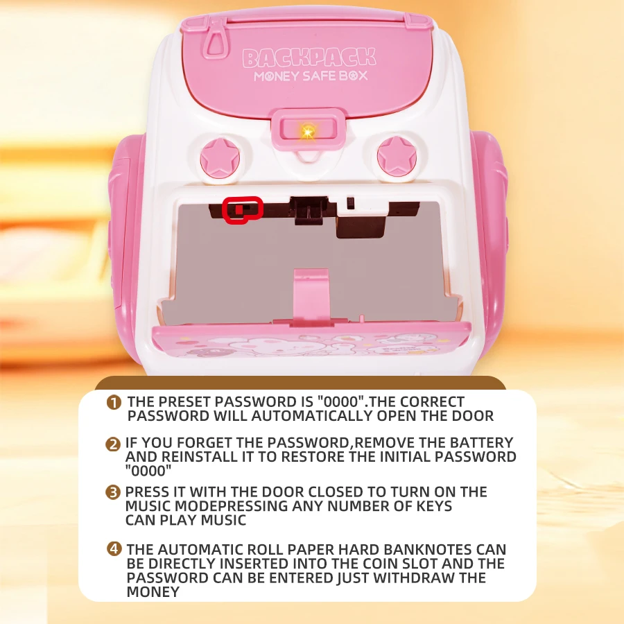 子供用バックパック貯金箱おもちゃ、自動誘導ロールマネーATM大型シミュレーション指紋パスワードロック解除ボックスギフト
