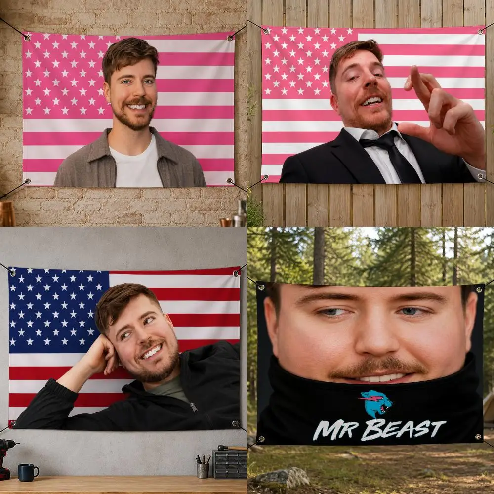 YouTube Global Famous Creator Internet Modern M-MrBeast Flags Flag Banner for Bedroom Dorm Party Home Living Room Game Room Gift