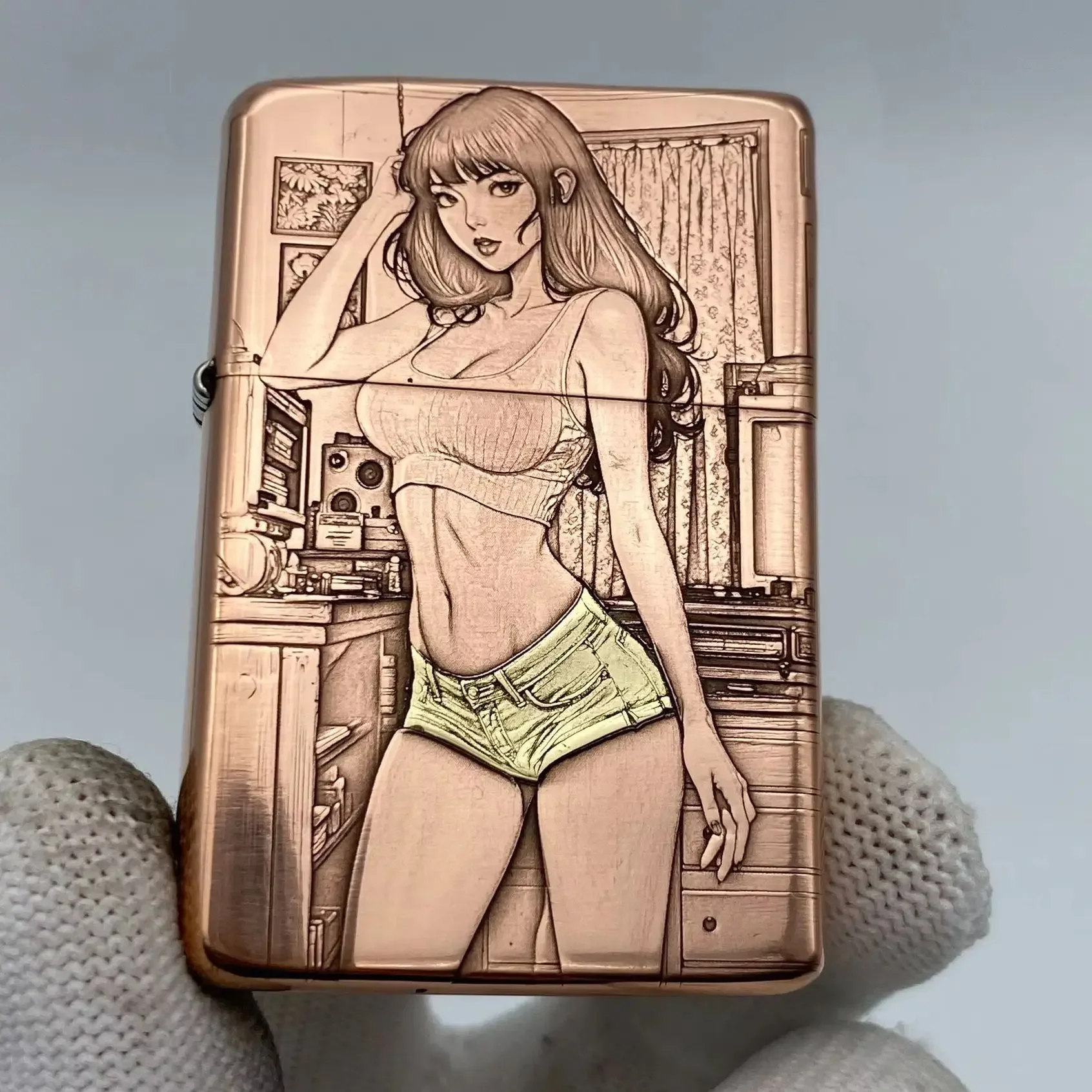 Genuine 902S Armor kerosenes Lighter 3D Embossed Beauty Inlay Red White Brass Refillable Windproof petrol Lighter Colle