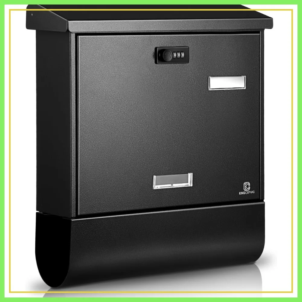 

Wall-Mounted Mailbox with Combination Lock, Large Capacity Waterproof Postbox for Outside, Black