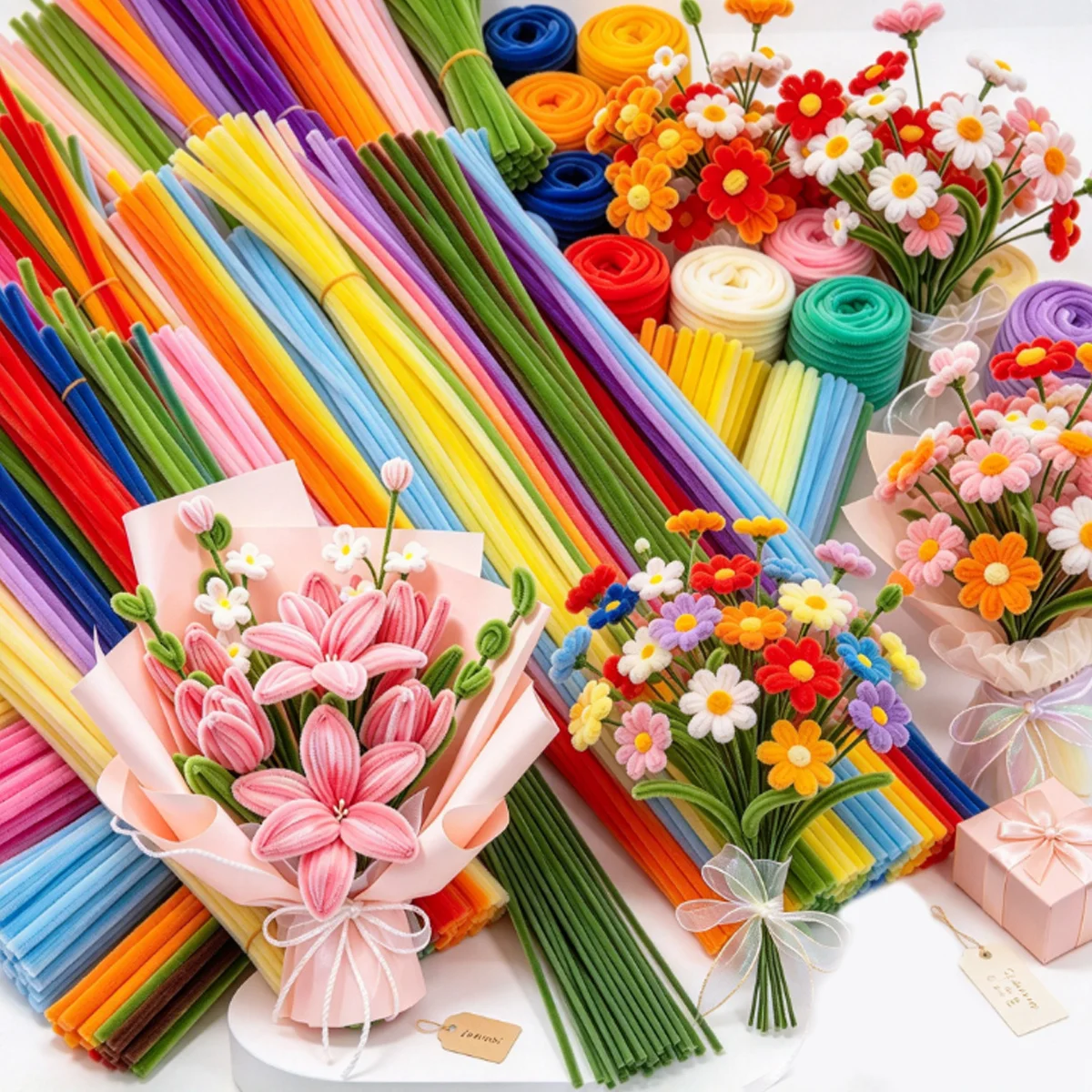 90/122/135/204pcs Colorful Chenille Stems Bendable Fuzzy Pipe Cleaners for DIY Crafts Scrapbooking & Holiday Party ZSY