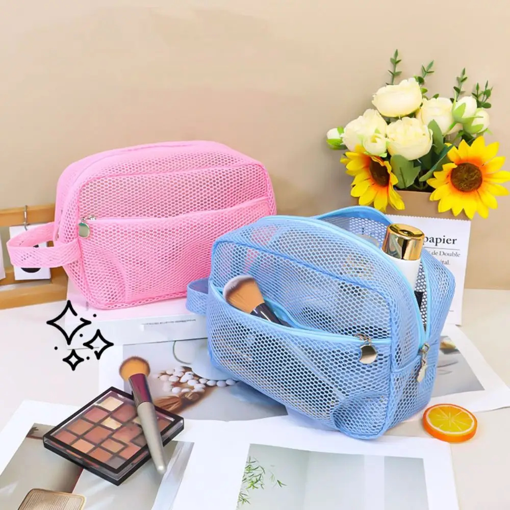 

Casual Nylon Storage Pouch With Zipper Mesh Mesh Pouch Multipurpose Hand-held Toiletry Wash Bags Women