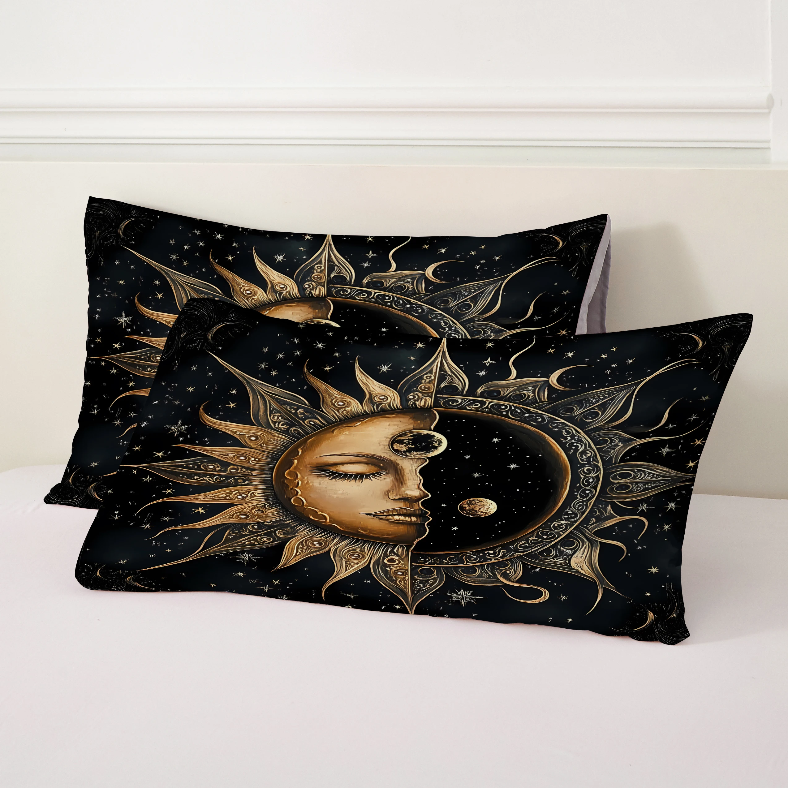 3D Print Celestial Sun Moon Stars Duvet Cover Set Golden Printed Bedding Set For Home Psychedelic Design Decor Quilt Covers