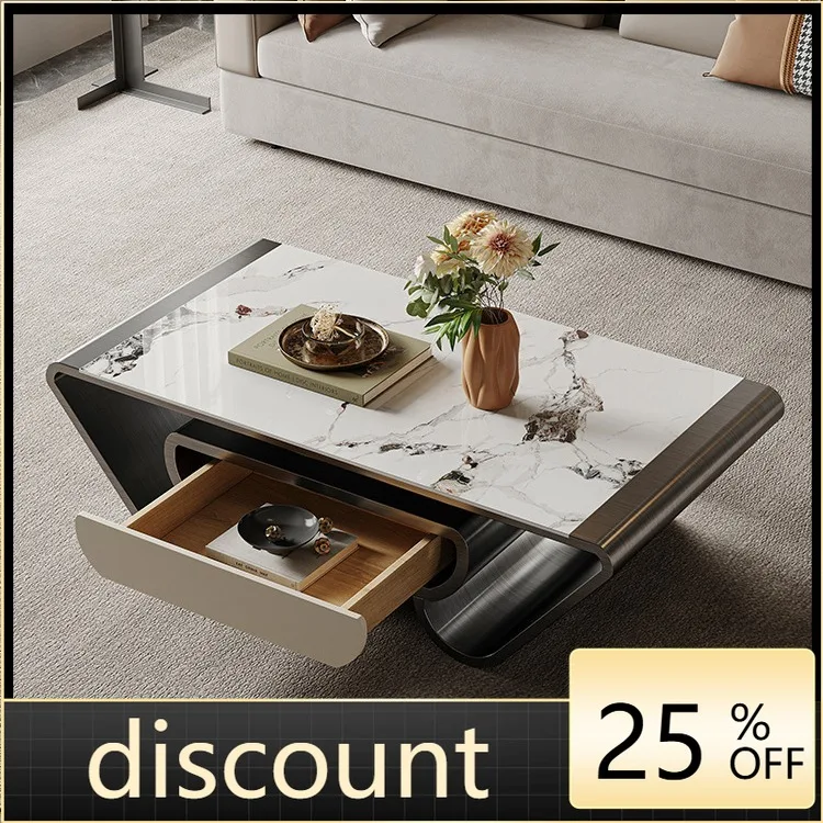 

LH light luxury rock slab living room coffee table modern stainless steel tea table TV cabinet