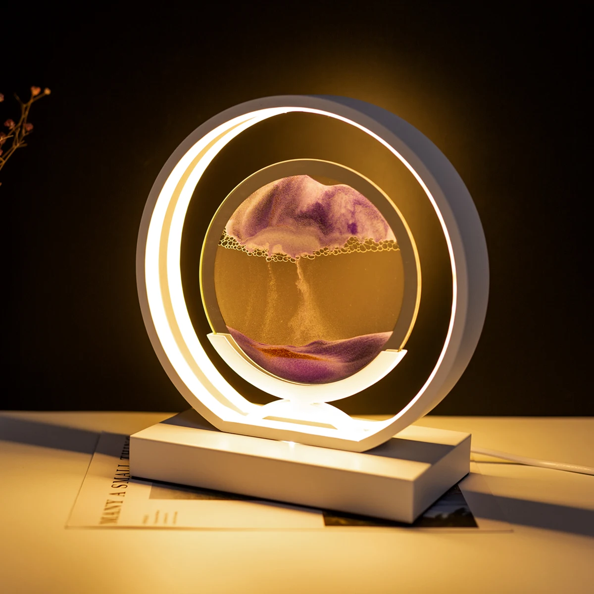 Hourglass Quicksand Dynamic Moving 3D Quick Kinetic Flowing Sand Decoration Art Painting Picture LED Table Lamp Night Light