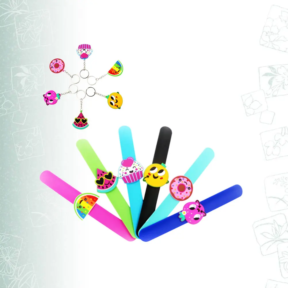 12 PCS Bracelet Keychain Set Cartoon Slap Bracelets for Kids Bands Silicone Child
