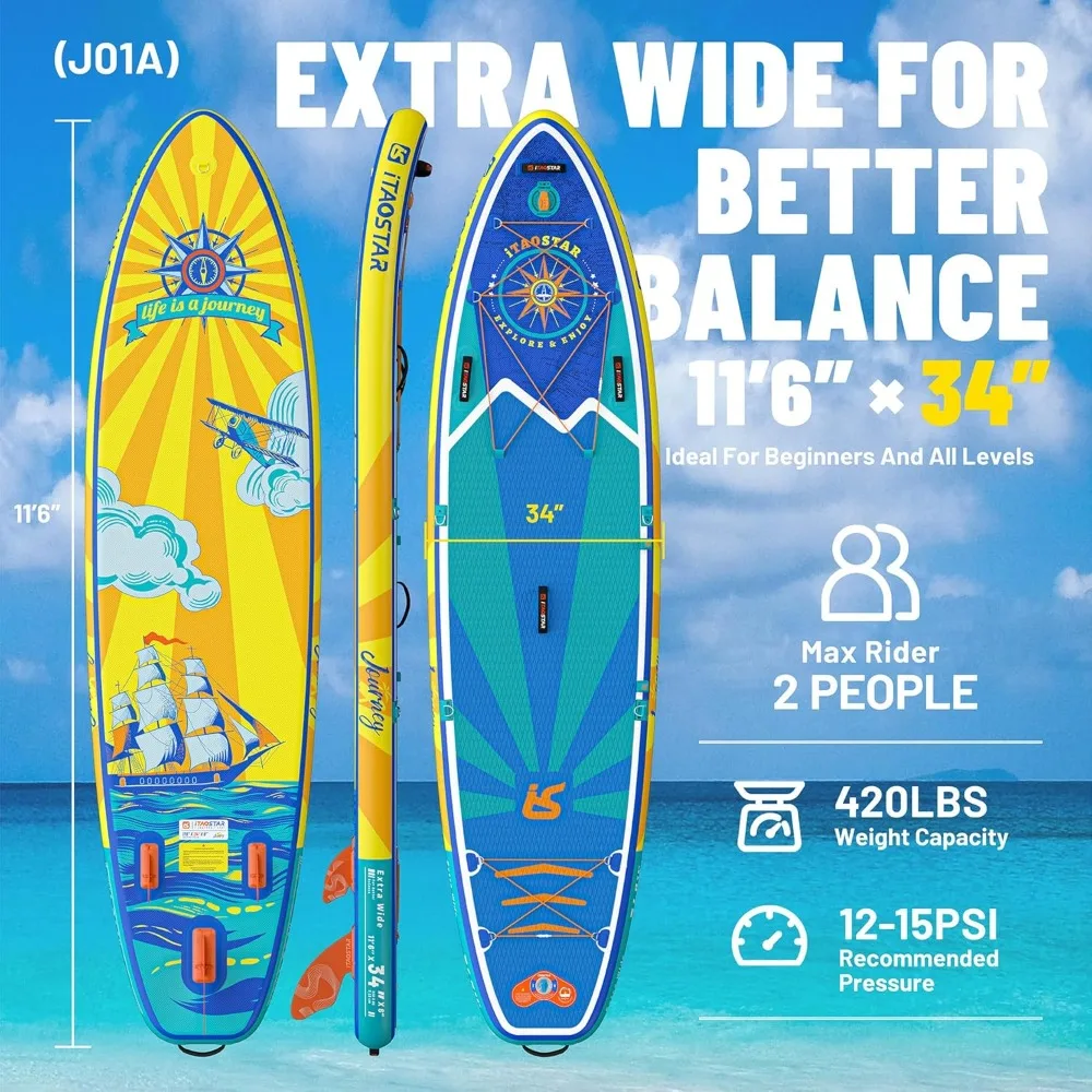 

Journey Extra Wide Paddle Board, One-Stop Premium SUP Board Accessories, Tailored Fins,for Youth/Adults of All Skill Levels