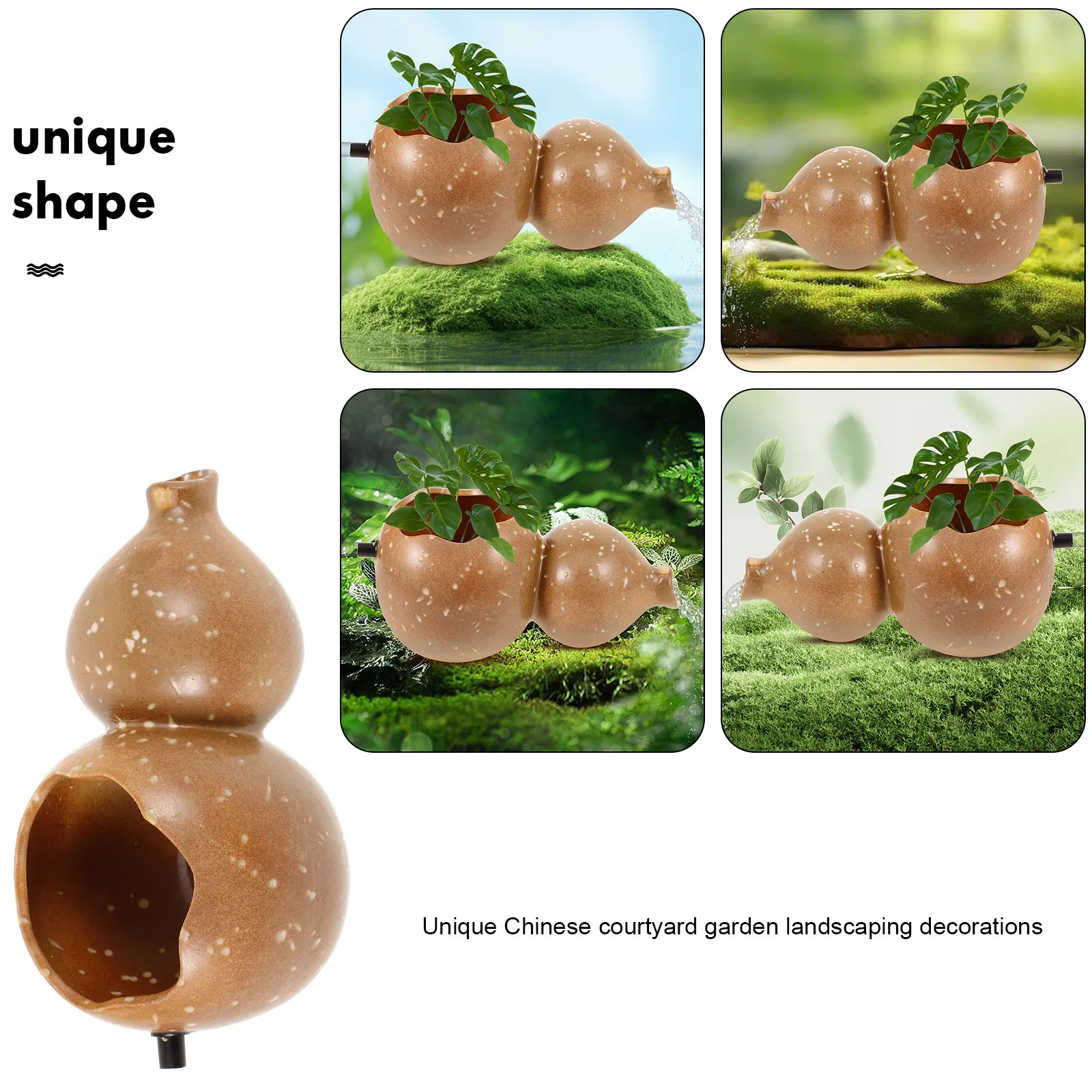 

Ceramic Filter Gourd Shape Water Fountain for Fish Tank Outdoor Garden Decorative Spout Efficient Filtration Oxygenating