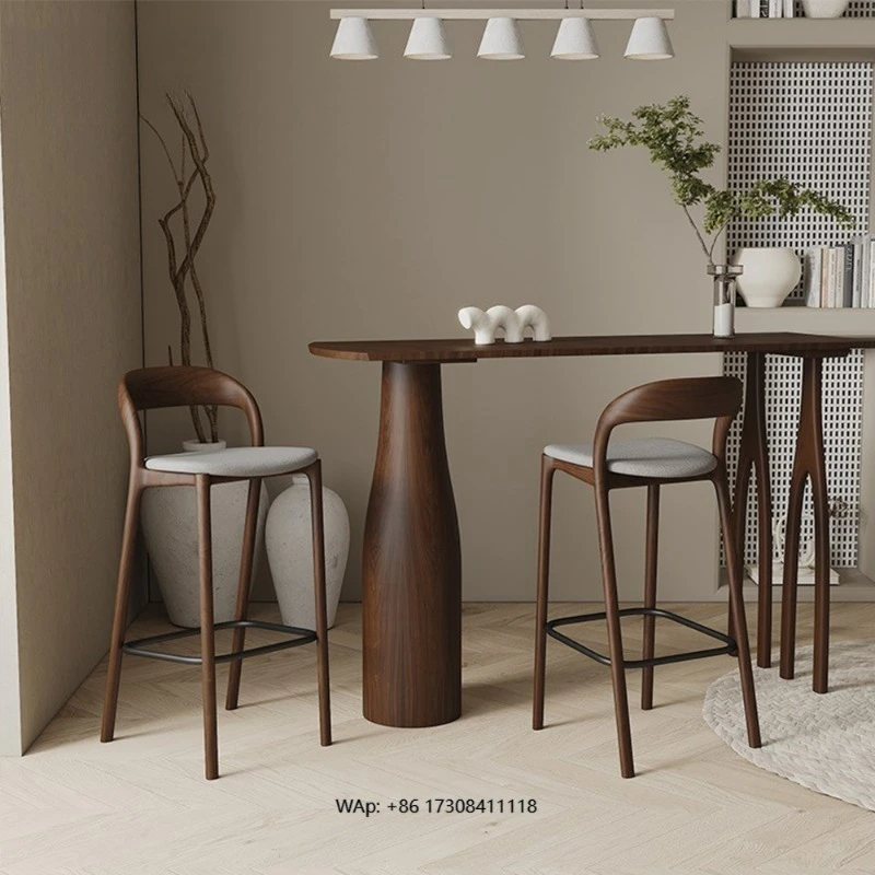Modern Simple Luxury Art Bar Chair Home High Stool for Coffee Shop & Kitchen Dining Made of Leather with Steel Frame