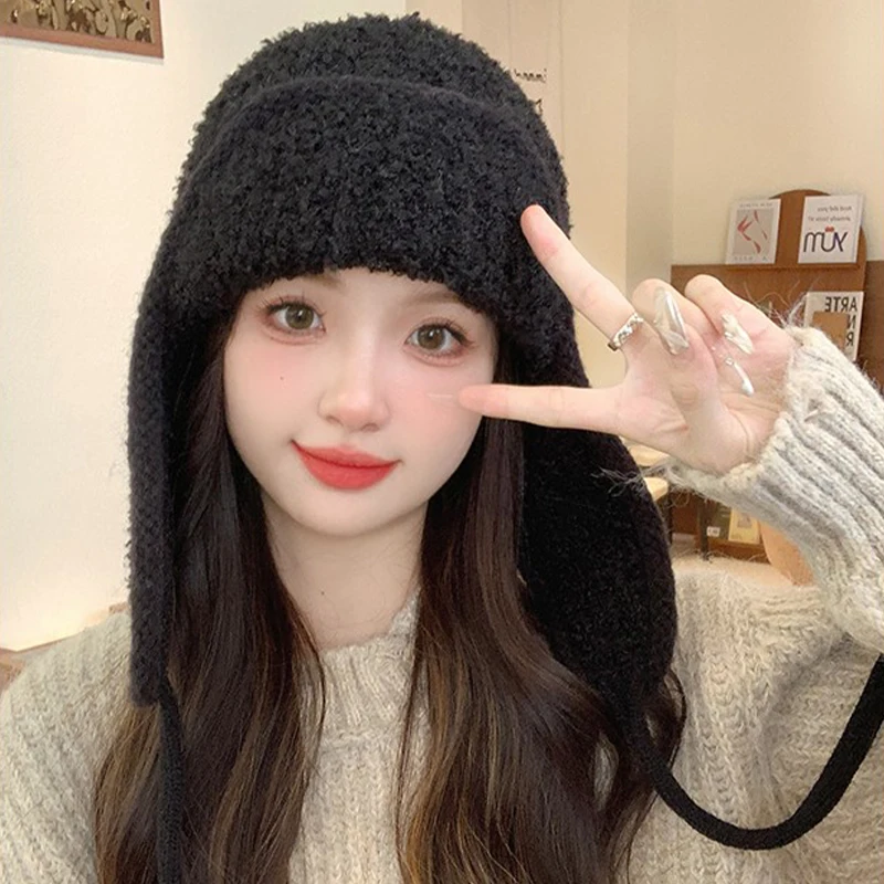 Outono e inverno moda proteção de ouvido quente lei feng chapéu senhoras all-match chapéu de lã de malha