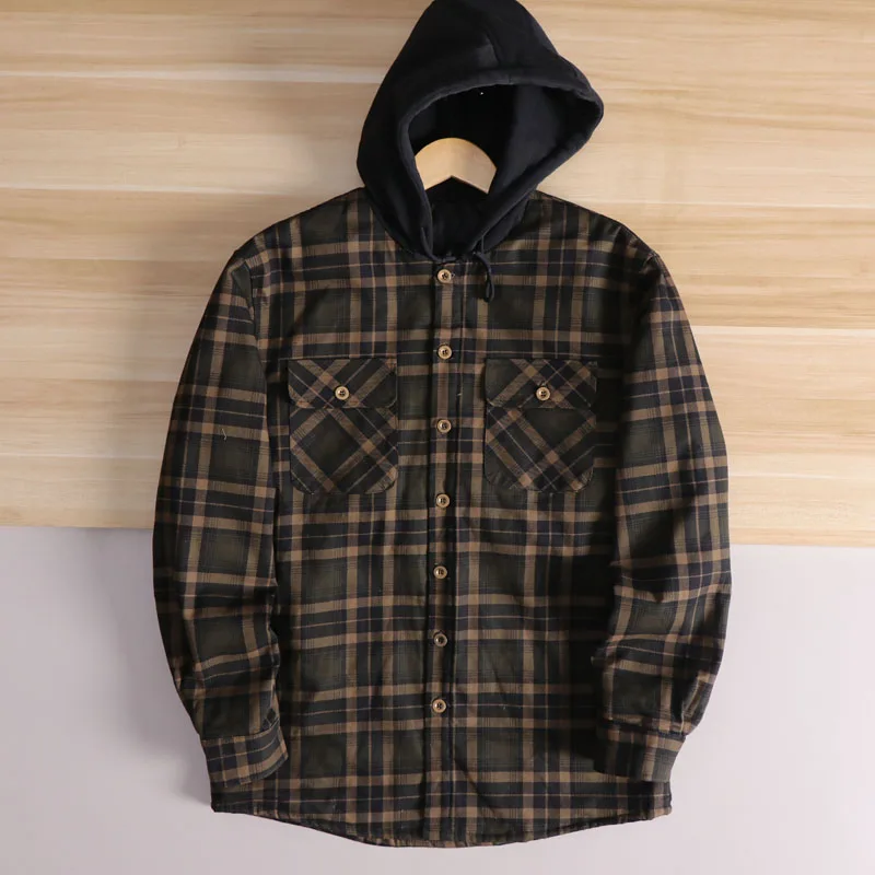 Outono inverno masculino Thiened puro algodão flanela irt sle com capuz jaet casual workwear quente faion urbano suporte ajuste