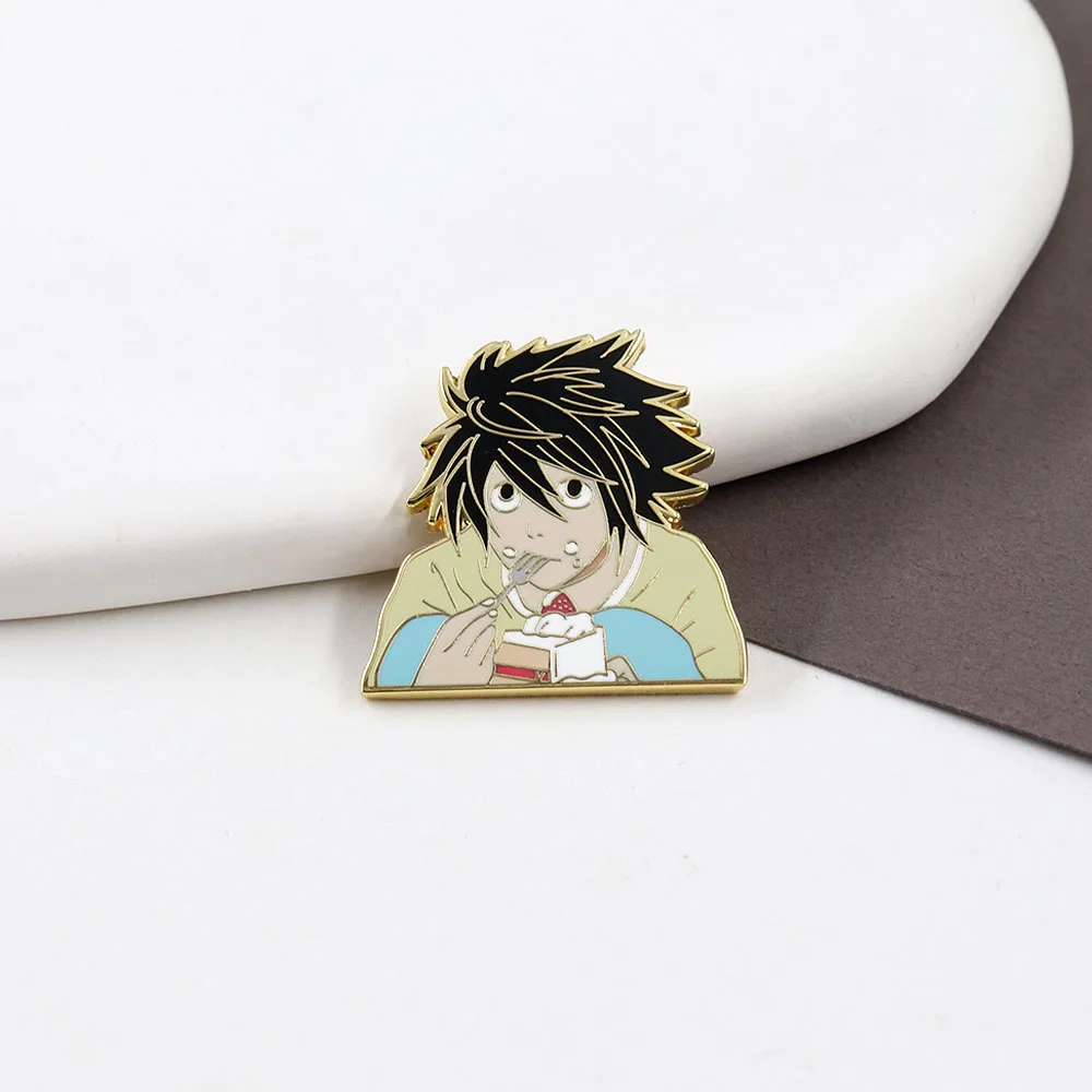 Death-Note L Eating Cake Enamel Pin Creativity Anime Character Brooch Cute Accessories