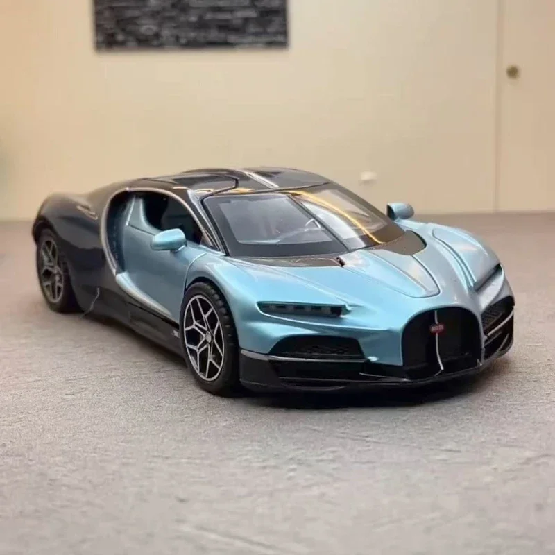 1:32 Bugatti Tourbillon Supercar High Simulation Sound and Light Alloy Car Model Pull Back Diecast Car Childrens Toy Gift