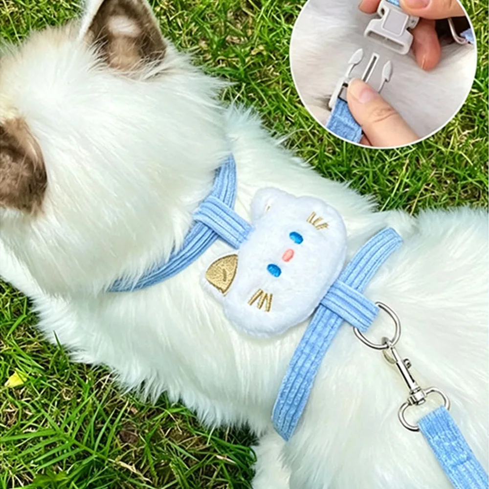 Cute Cat Harness and Leash, Soft Adjustable No-Pull Cat Vest Harness with Face Decor, Breathable Escape-Proof Pet Walking Halter